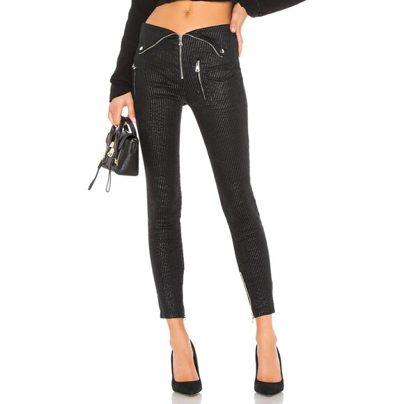 RtA Diavolina Metallic Pinstripe Pants Foldover Ankle Revolve Black Size 24 EUC - Picture 1 of 16